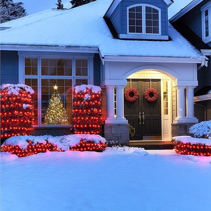 BlcTec Outdoor Christmas Lights 360 LED 9.8ft x 6.6ft Christmas Net Lights with 8 Modes UL Certified Timer Connectable Waterproof for Trees Bushes Shrubs Yard Outdoor Xmas Decorations Red
