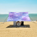 Bolaz Beach Canopy Tent Sun Shade9'×10.5' Large Family Beach Shade UPF50+- Outdoor Shade for Camping Trips FishingBlue Purple Watercolor Stars Pattern