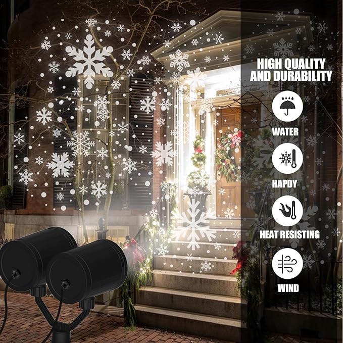Christmas Snowflake Projector Lights Outdoor Double Head Snowflake Led Lights Waterproof Decorative Lighting Projection Lamp for Xmas Indoor Outdoor
