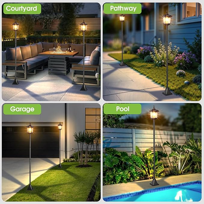 Greluna Solar Lamp Post Light Outdoor Warm White IP45 Waterproof Solar Post Lights Outdoor Pole Lights Decorative Lamp for Yard Garden Patio Lawn Pathway Driveway Front/Back Door 2 Pack