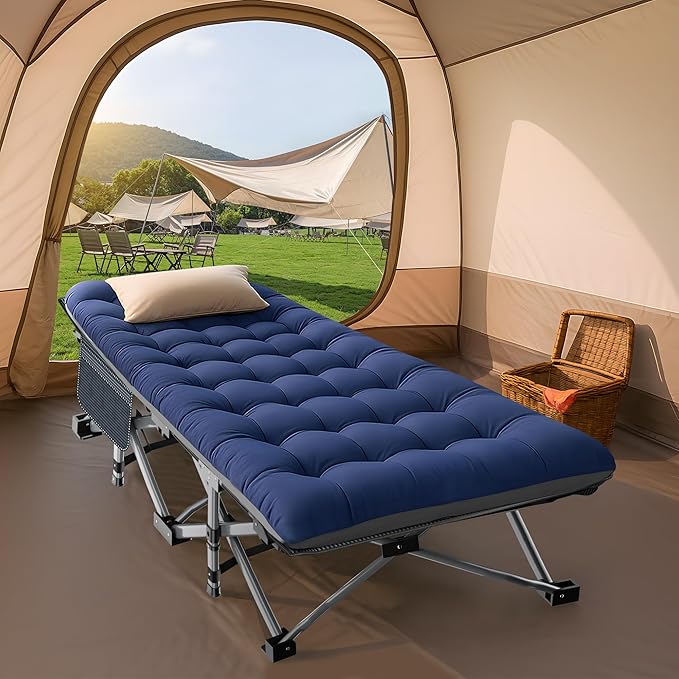 ABORON Camping Cot for Adult 28 Extra Wide 2PK Heavy-Duty 1200D Oxford Cot for Sleeping Portable Folding Camp Bed with Mat &amp Carry Bag