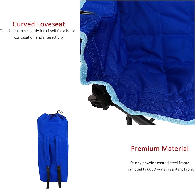 SUNNYFEEL Kids Folding Double Camping Chair Portable Kids Camping Chairs 2 Seat Chair Blue Padded Foldable Lawn Chairs with Cup Holder for Beach/Outdoor/Travel/Picnic Foldable Camp Chairs 2 Person