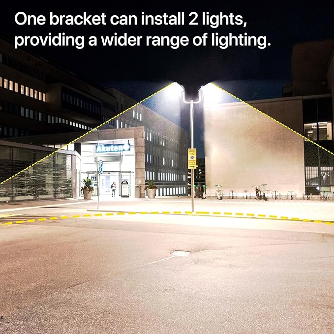 HYPERLITE Double Bullhorn Bracket for Parking Lot Light 2 3/8 Bullhorn Bracket for 2 Lights Durable Mounting Bracket Bullhead Tenon Adapter for LED Shoebox Area Light Street Pole Lights