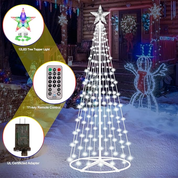 Prelit Christmas Cone Tree with Lights 4FT 156LEDs Small Christmas Tree Light with Remote Control Timer 11 Lighting Modes Artificial Outdoor Christmas Tree for Yard Porch Lawn Decorations