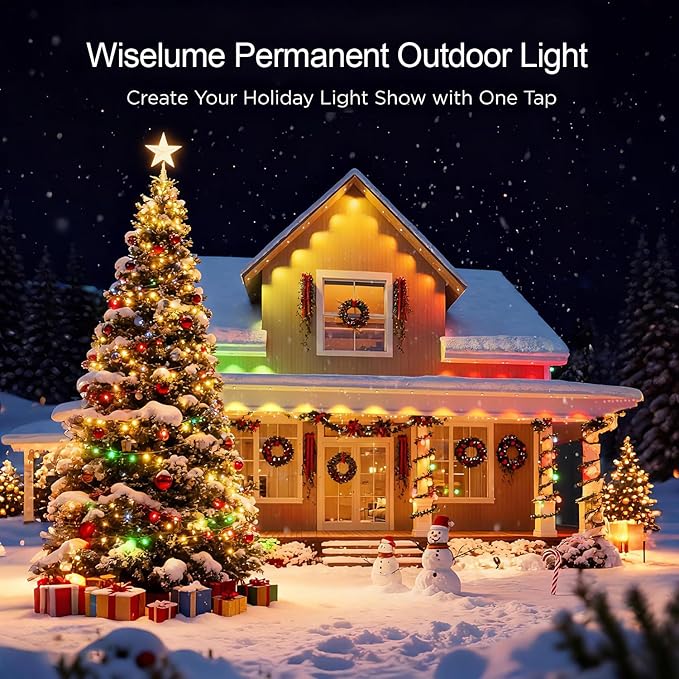 50FT Permanent Outdoor Light with 36 LED Lights Smart RGB Color-Changing Eaves Lights Waterproof Exterior Lights for House Trim App Control Perfect for ChristmasHolidaysDaily Lighting