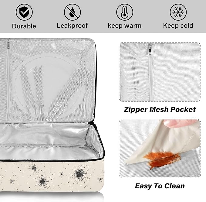 Casserole Carrier Stars in Black and WhiteInsulated Casserole Carrier for Hot or Cold Food Thermal Lunch Tote for Potluck Parties Picnic Beach Fits 9 x 13 Inches Baking Dish