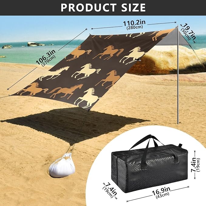Animal HorseCamping Sun Shelters 9.2 x 10.5 FT Beach Canopy Tent Sun Shade with Carrying Bag for Camping Trips Fishing Backyard Fun or Picnics 21341673