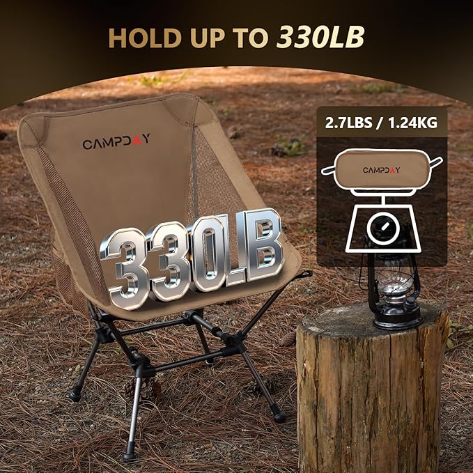 Camping Chair Portable Hiking Ultralight Backpacking Small Lightweight Folding Chair for Outdoor Camp Hunting Beach Picnic Concert Supports 330lbs (Khaki1PCS)