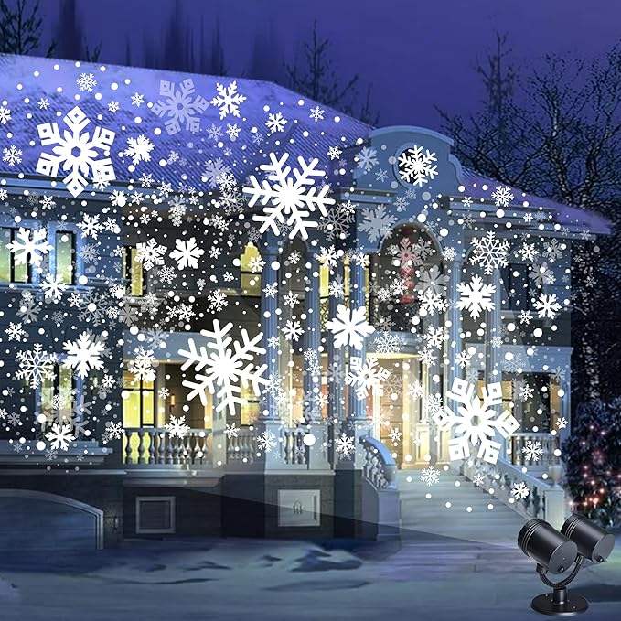 Snowflake Projector Lights Christmas Decorations Lighting Projector with Timer Dynamic Led Snow Lamp for Holiday New Year Party Garden Patio Yard Outdoor Indoor Xmas Decor