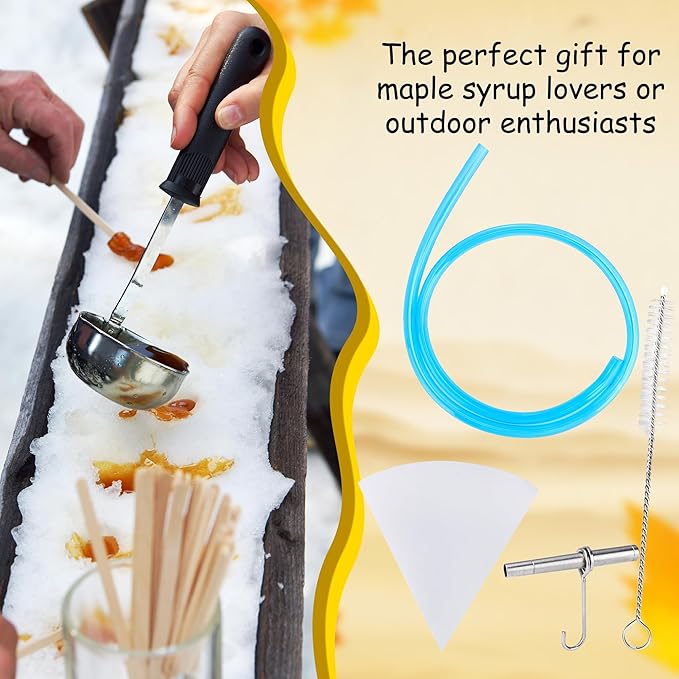 30 Pcs Maple Syrup Taps Kit Include 8 Pcs Taps Spiles with Hooks 4 Pcs Filtering Funnel 1 Pcs Drill Bit 8 Pcs Blue Food Grade Maple Syrup Tubing With 1 Pcs Spile Cleaning Brush