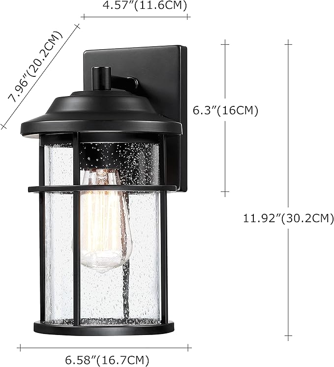 Outdoor Lights for House Exterior Light Fixture Waterproof Outdoor Wall Sconce Lights Anti-Rust Black Wall Mount Lighting with Seeded Glass Shade E26 Socket Lantern for Outside Front Porch Patio