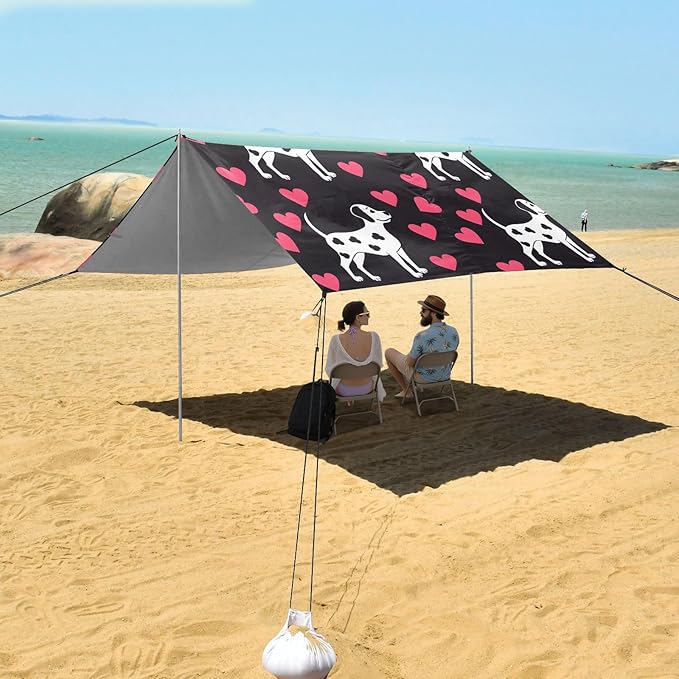 Spotted Dog Camping Sun Shelter Beach Tent Portable Beach Sun Shade Outdoor Canopy for Camping Trips Fishing Picnic