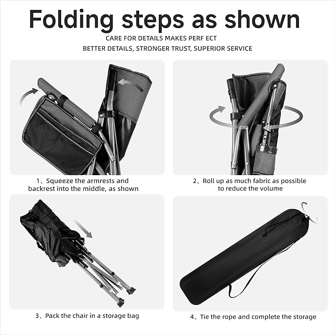 Folding Camping Chair with Cup Holder and Storage Bag Heavy Duty Support 400 LBS Oversized Collapsible Portable Camping Chair for Outdoor Camp Picnic Travel Fishing Grey