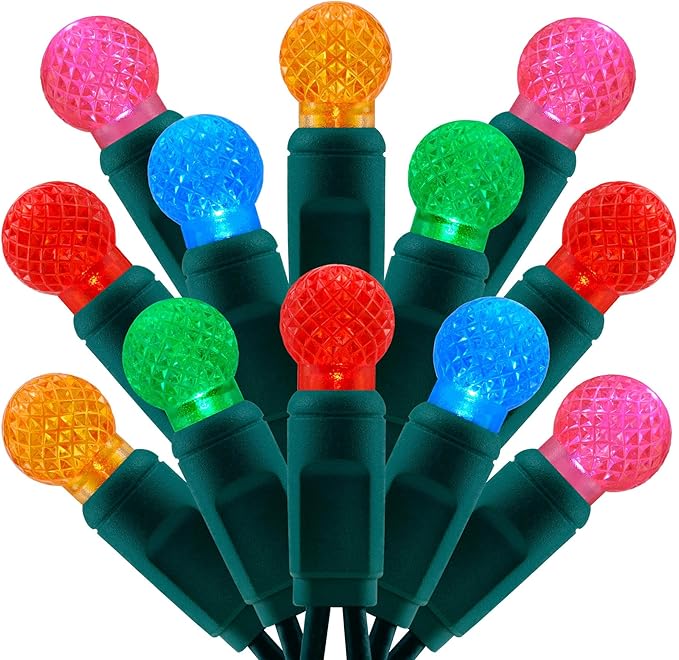 100 Multicolor Raspberry One-Piece LED Christmas Lights 33 ft Green Cord High Waterproof UL Certified G12 Outdoor String Lights (Multi-Colored)