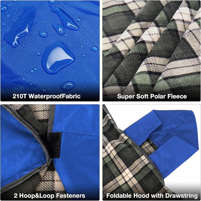 DUKUSEEK Outdoor Stadium Blankets with Hood Fleece Blankets Quilted Extra Thick Fleece Warm Windproof Sandproof Includes Stuff Sack Shoulder Strap