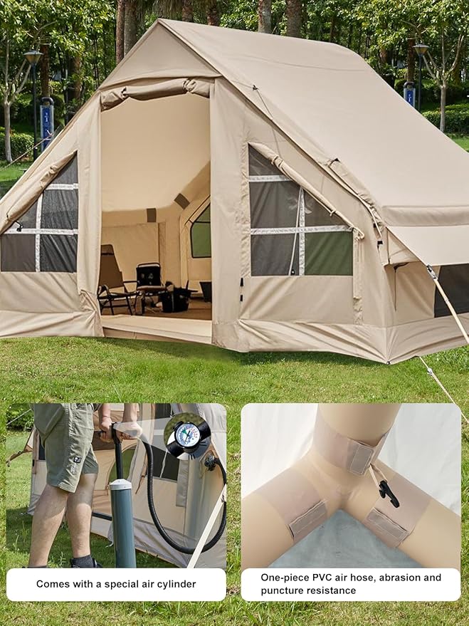 Inflatable Camping Tent2/4/6/8 Person Glamping Inflatable Tents with Awning Quick Setup Blow Up Tents with Pump Waterproof Oxford Inflatable House for Camping Air Glamping Hot Tents for Adult