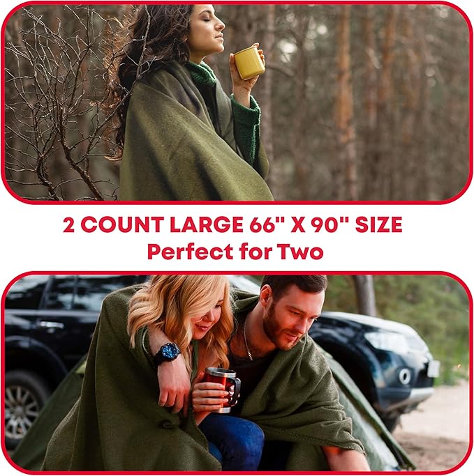 Ever Ready First Aid Olive Drab Green Warm Fire Retardant Blanket 66 x 90 (80% Wool) – US Military Style Heavy-Duty Survival &amp Emergency Blanket for Camping Hunting Outdoors &amp Home Use -