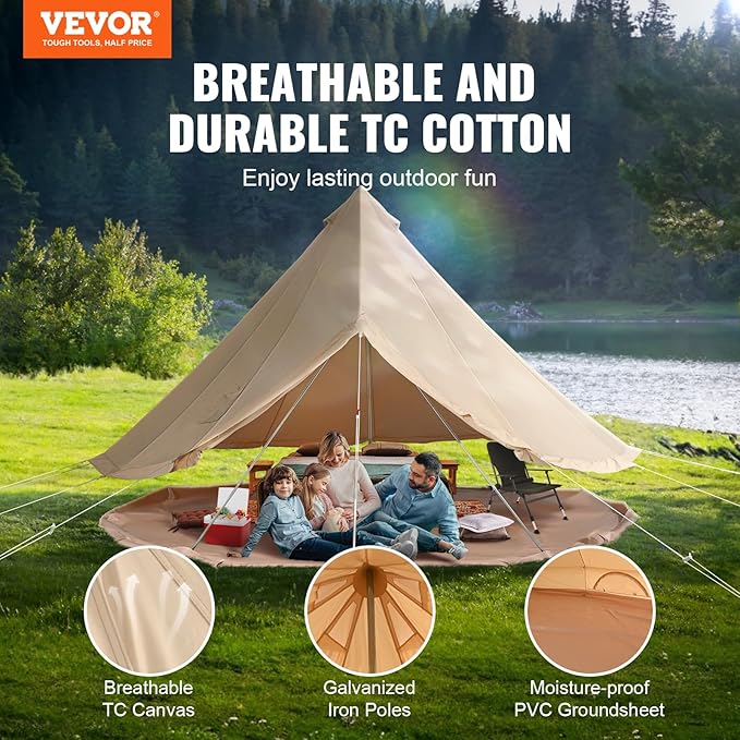 VEVOR Canvas Tent Bell Yurt 4 Seasons for Camping with Stove Jack Breathable Holds up to 4 People Family Camping Outdoor Hunting Party