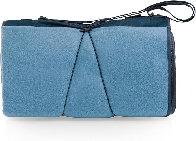 ONIVA Blanket Tote XL Outdoor Picnic Blanket 70x80 Foldable Beach Blanket with Fleece Top Water-Resistant Backing Strap &amp Pocket Portable Mat for 4-5 People by Picnic Time (Dusty Blue)