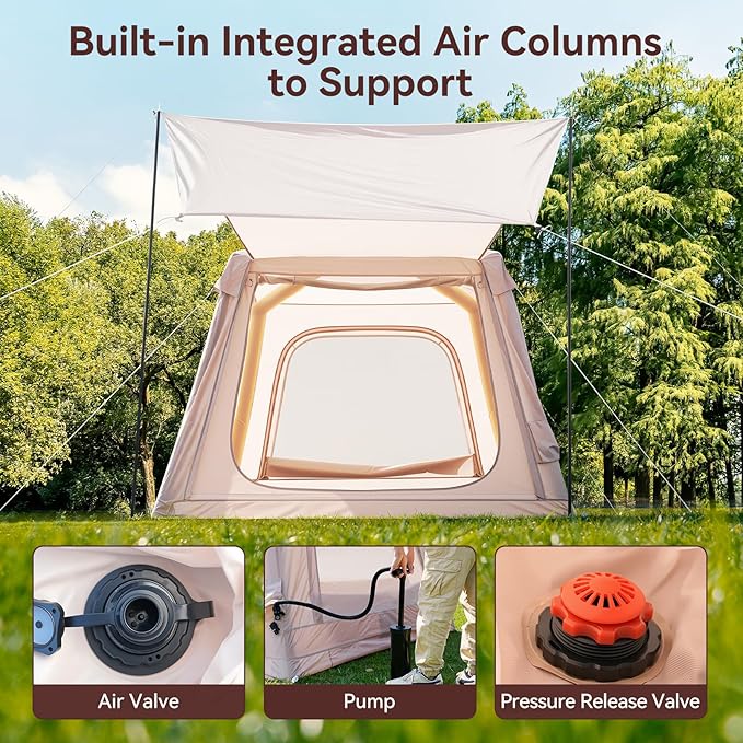 Inflatable Tents for Camping Super Easy to Blow Up Tent with Hand Pump Waterproof Oxford Cloth &amp Stove Jack Spacious Air Tent Hot Tents for 4-6 People