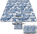 Blue and White Chinese Style Chinoiserie Folk Waterproof Outdoor Picnic Blanket Sandproof Beach Mat for Camping Hiking Grass Travelling