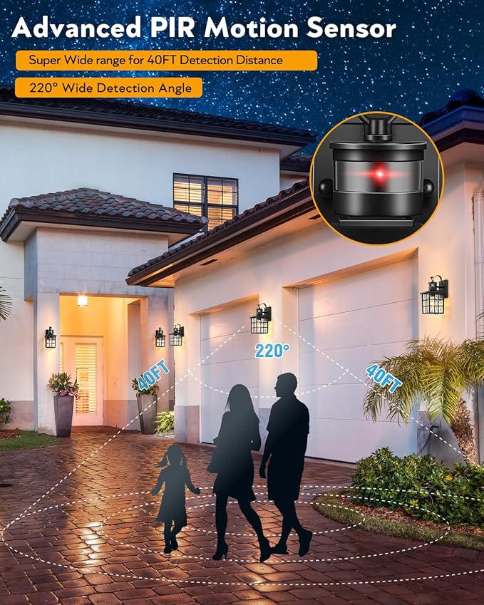 VIANIS Black Motion Sensor Porch Lights Outdoor Modern Dusk to Dawn Exterior Lighting Fixtures Wall Mount for House Anti-Rust 100% Aluminum Waterproof Outdoor Sconce Lights for Garage Front Door