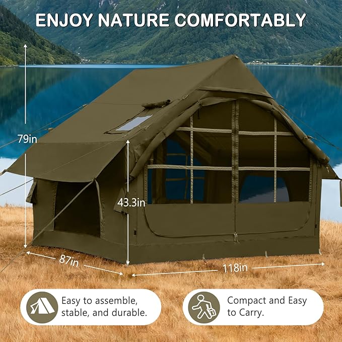Inflatable Tents for CampingEasy Blow Up Tent with Hand Pump4 Seasons Waterproof Air Inflatable Camping Tent House for Family Weekend Camping