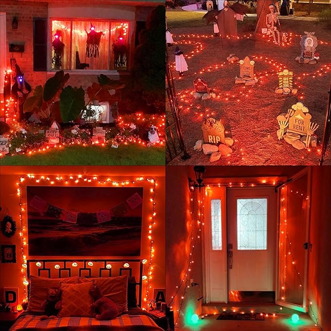 QITONG 165ft 500 LED Orange Christmas Lights Christmas String Lights Outdoor Waterproof with 8 Modes Green Wire Orange String Light Plug in Indoor with Timer Memory