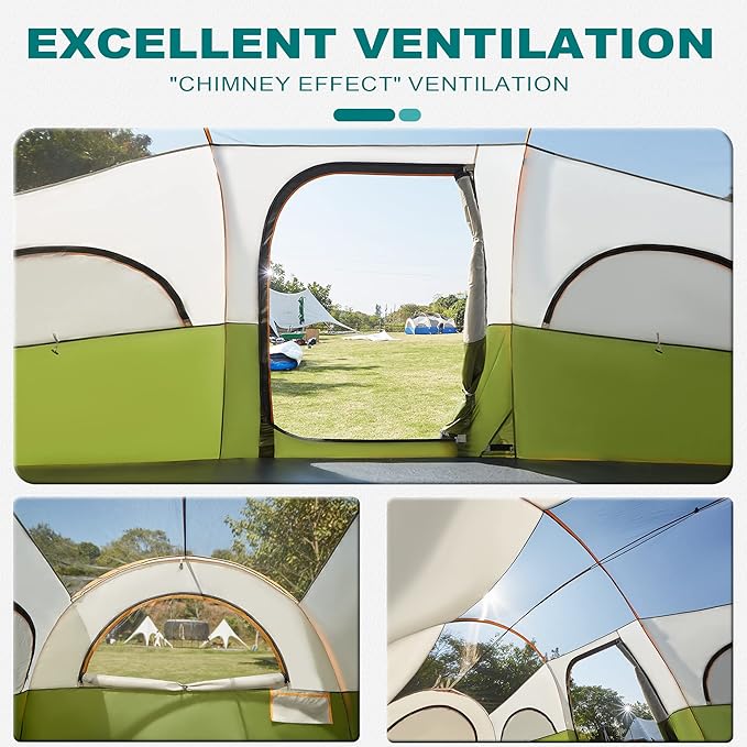 8 Person Tent for Camping Waterproof Windproof Family Tent with Rainfly Divided Curtain Design for Privacy Space Portable with Carry Bag