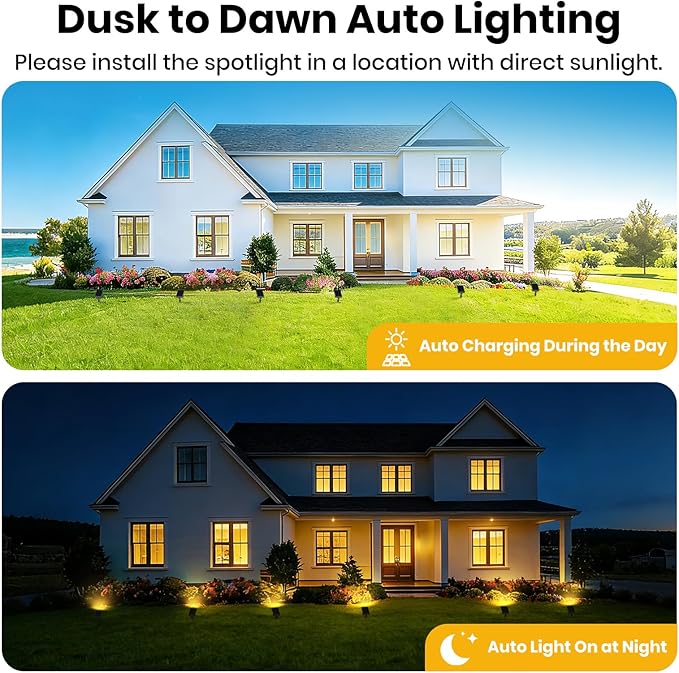 Solar Pathway Lights Outdoor Dimmable Solar Spot Light IP65 Waterproof 500LM 3000K Solars Outdoor Lighting for Walkway Landscape Lawn Yard