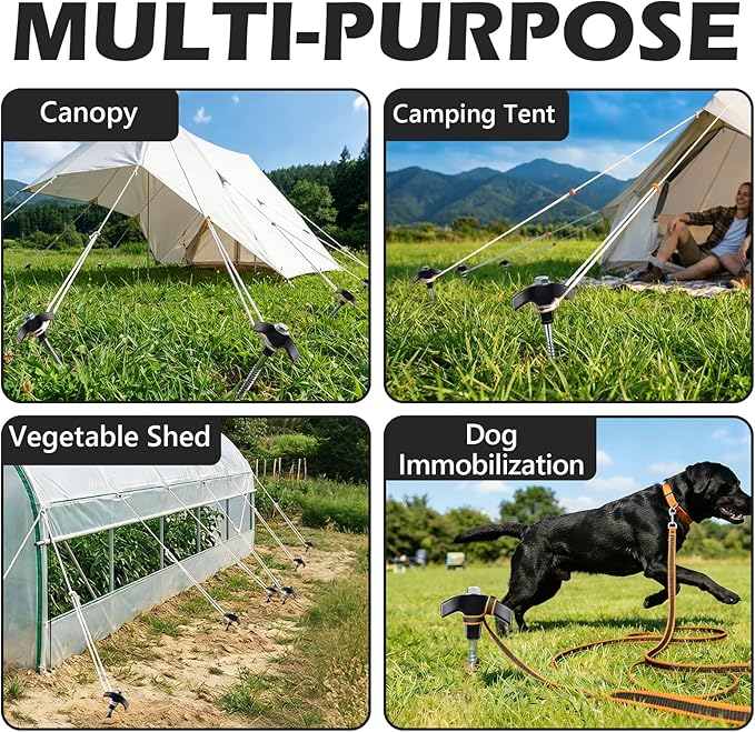 20 Pack 8 Heavy Duty Screw in Tent Stakes Metal Camping Stakes Drill-In Ground Anchor Threaded Stakes for Canopies Gardening Yard Inflatables with Hex Socket and Storage Bag (Black)