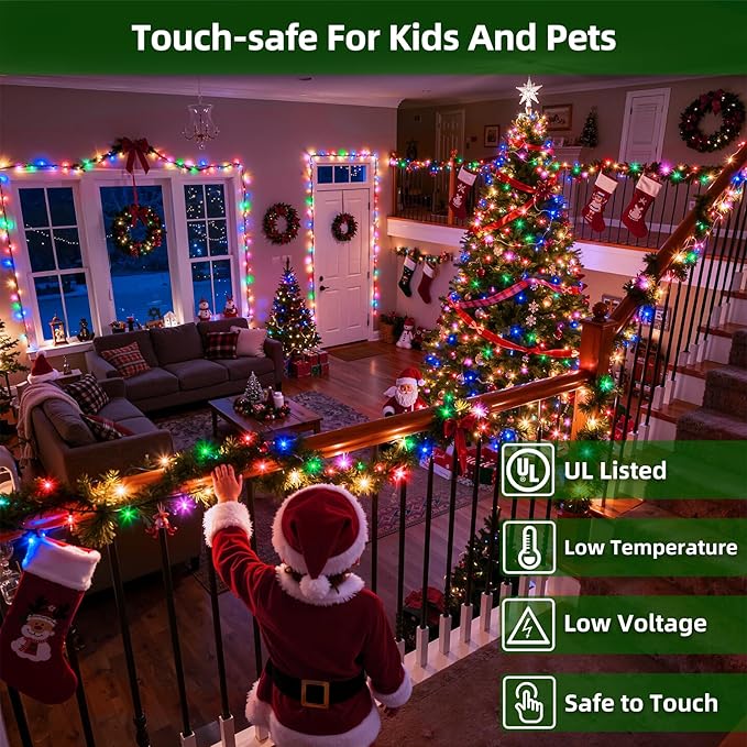 750 LED 240FT Christmas Lights Outdoor12 Lighting Modes Christmas String Lights with Timer Dimmable Multicolor LED StringLights Waterproof for Yard Tree Wedding Party Holiday Multicolor