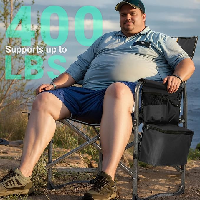 Overmont 2PCS Oversized Lightweight Camping Chair - Portable Comfortable Heavy Duty Foldable Directors Chairs with Side Table &amp Cooler Bag for Outside Camp Beach Picnic Lawn and Fishing Support 40