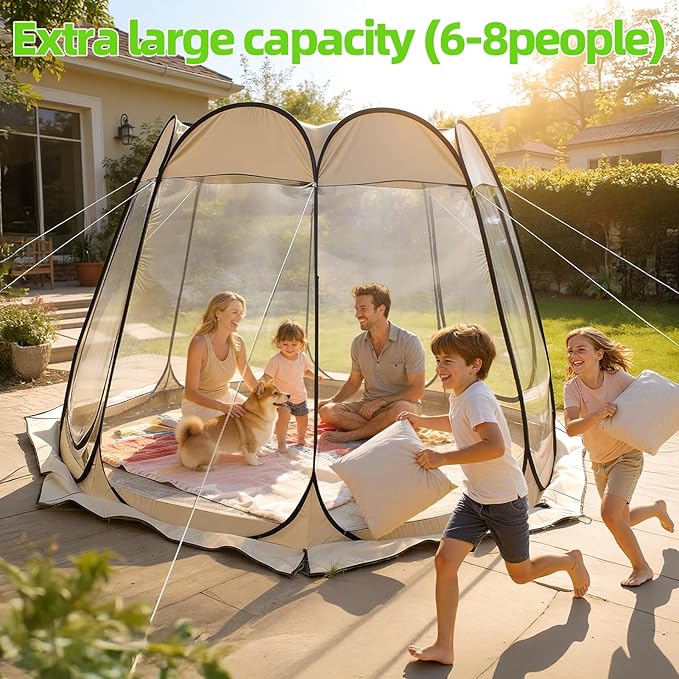 YOXIER 8-Person Instant Pop Up Tent for Parties - Weather Proof Bubble Tent Dome with Vents - Large Outdoor Camping Shelter &amp Beach Shade Carpas para Patio &amp Pop Up Canopy Alternative Khaki