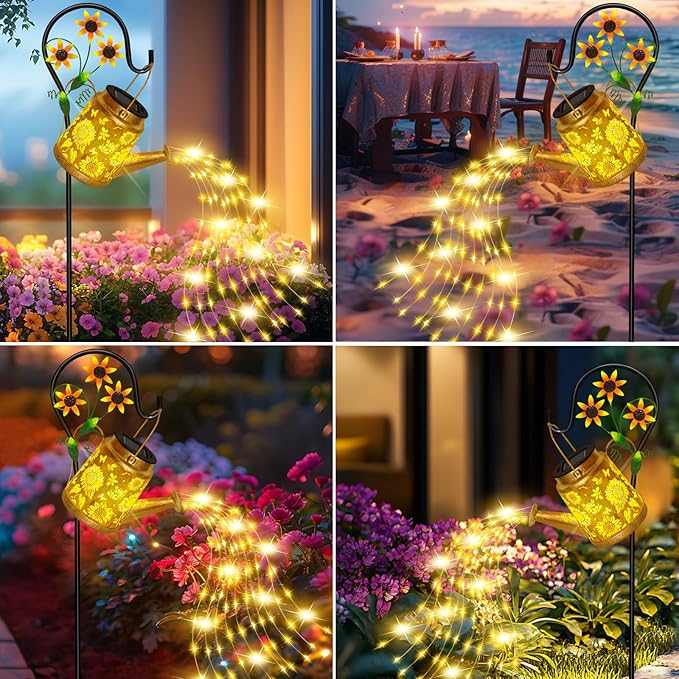 Sunflower Solar Watering Can Lights Outdoor Waterproof Garden Lanterns with Shepherd Hook Solar Garden Decor for Yard Outdoor Landscape Pathway Gift for Women Mom Grandma 2 Pack