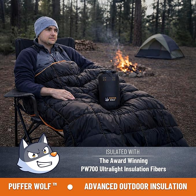 PW700 Extra Large Double Insulated Outdoor Camping Blanket | 2X Puffy Warm Packable Weatherproof Durable and Lightweight | Top Quilt for Hiking Backpacking Stadium Events Picnics