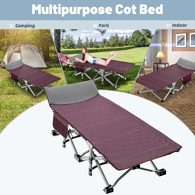 Portable Folding Camping Cot for Adults with Mattress Lightweight Camp Bed with Carry Bag for Outdoor Travel Hiking Beach and More