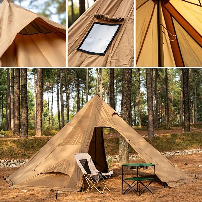 Hot Tent with Stove Jack Onefires Large Teepee Tent for Outdoor Family Camping 4-8 Person | with Stove Jack Large for Family Camping