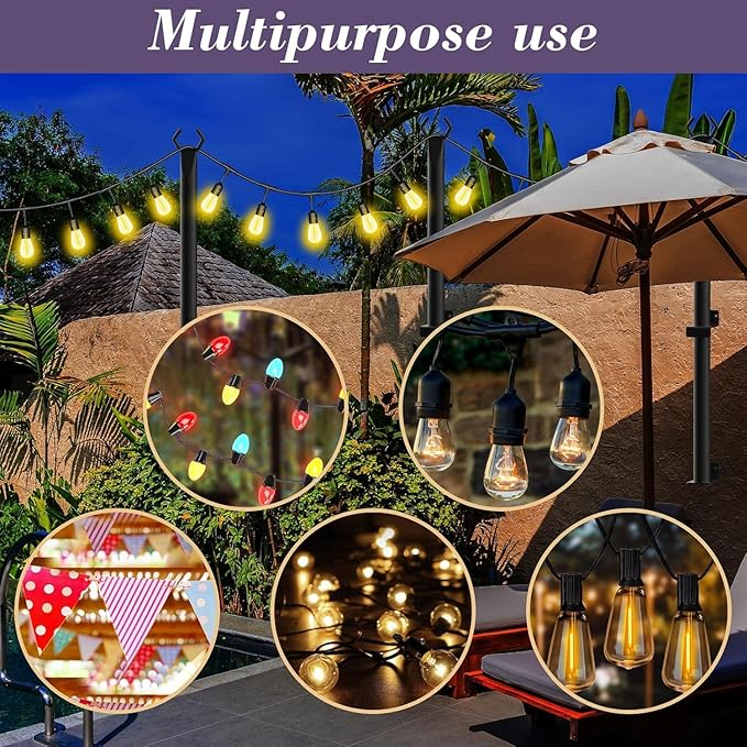 8 Pack String Light Poles5Ft Metal Poles for Outdoor String LightsOutdoor Light Poles with PostPoles/Stand for OutsidePatioDeckBackyardGarden WeddingParty