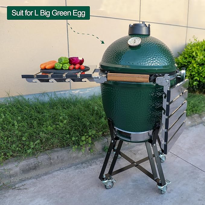 Stainless Steel Folding Side Shelves Pair of 2 Fit for Large Big Green Egg Grill 50% More Cooking Area Foldable Grill Table Accessories with Hardware