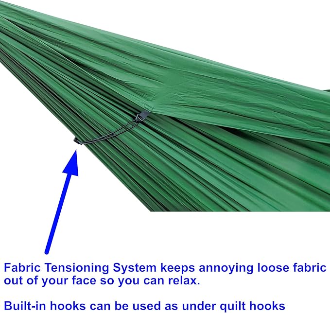Go Hammock 2.0-11' Long for Max Comfort w/Ridgeline Rapid Deployment Bag Carabiners &amp Fabric Tensioners (Forest Green)