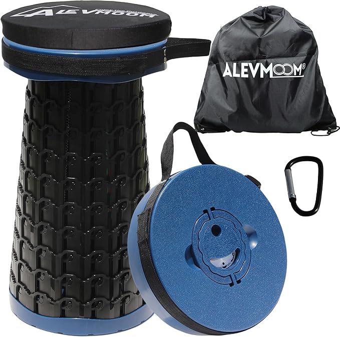 Upgraded Collapsible Stool with Cushion 880Lbs Max Weight Portable Folding Height Adjustable Lightweight Retractable Telescoping Stool for Camping Outdoors Fishing Hiking Travel BBQ with Carry Bag