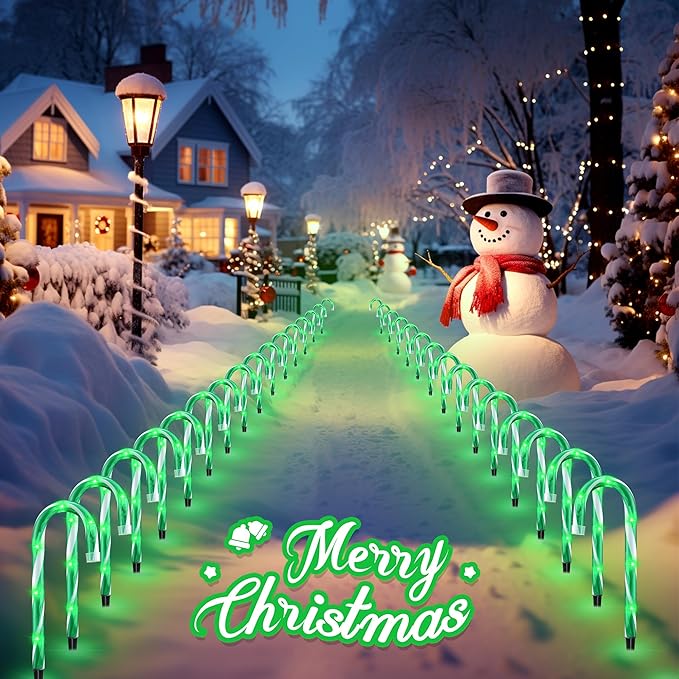 10 10 Pack Christmas Candy Cane Lights Candy Cane Lights with 10 Stakes for Walkway Patio Yard Patio Garden Festival Holiday Outdoor Indoor Landscape Path Christmas Decorations Outside Green