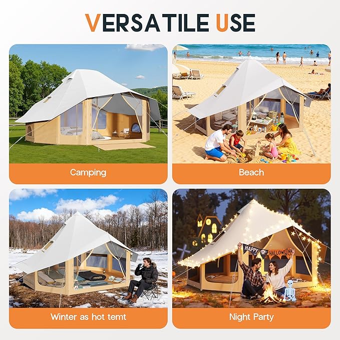 SPECRAFT Canvas Bell Yurt Tents &amp Inflatable Tent for Camping Waterproof Glamping Tent with Stove Jack Breathable Mesh Snowproofing Spacious 4-Season Family Shelter for Outdoor Camping Partie
