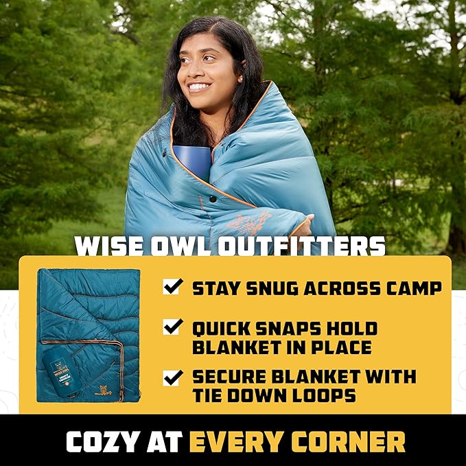 Wise Owl Outfitters Outdoor Camping Blanket – Lightweight Packable Puffy Quilt for Backpacking Hiking &amp Travel – Warm Water Resistant Blanket for Cold Weather Camping