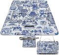 Blue and White Folk Chinese Chinoiserie Style Waterproof Outdoor Picnic Blanket Sandproof Beach Mat for Camping Hiking Grass Travelling