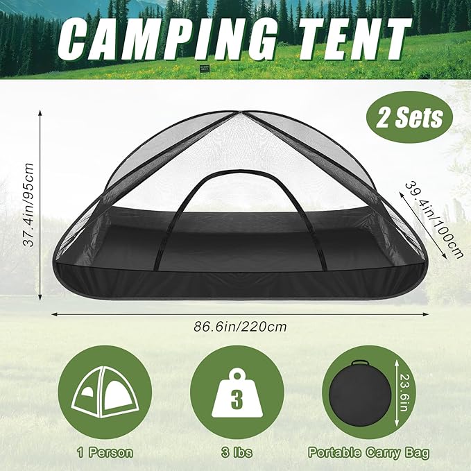 2 Pcs Pop up Mosquito Net Tent for Camping Outdoor 86. 6 x 39. 4 x 37. 4 Inch Foldable One Person Pop Tent Waterproof Freestanding Insect Bug Net for Summer Camps Camping Hiking Outdoor