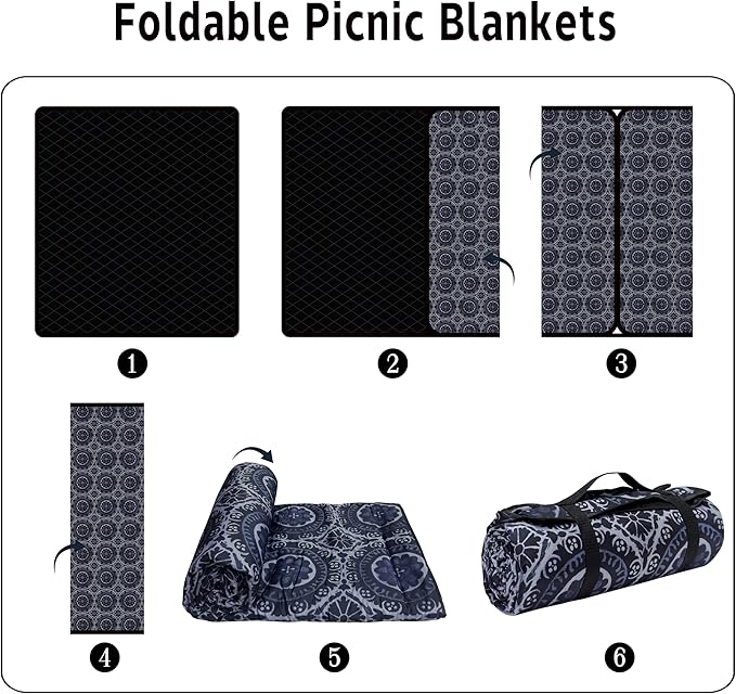 Extra Large Picnic Blankets Waterproof Foldable (60 x 80) Beach Blanket Waterproof Sandproof3-Layer Thicking Mat Outdoor Packable Camping Blanket
