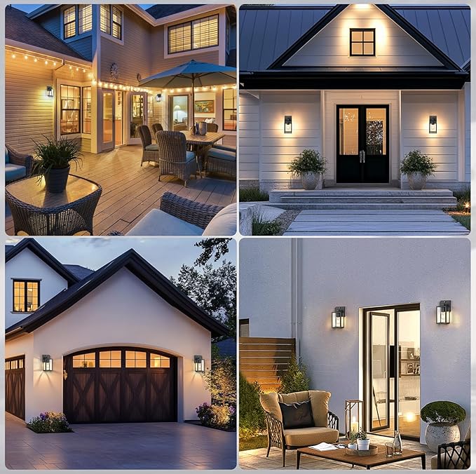 PARTPHONER Dusk to Dawn Outdoor Light Fixtures 2-Pack Sensor Porch Lights Waterproof Exterior Wall Sconce Lighting Lamp Waterproof Wall Lantern for House Doorway Garage (Black)
