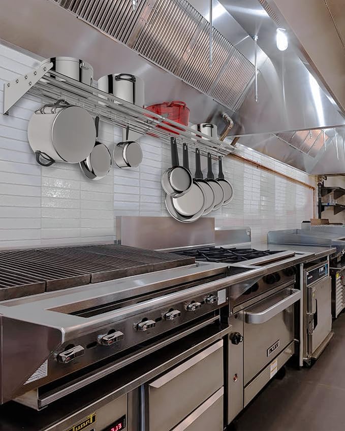 Floating Shelves for Wall NSF Commercial Wall Shelf 12 x 60 Shelf Pot Rack with Backsplash &amp 10 Hooks Stainless Steel Floating Shelves for Hanging Pots Pans Cookware